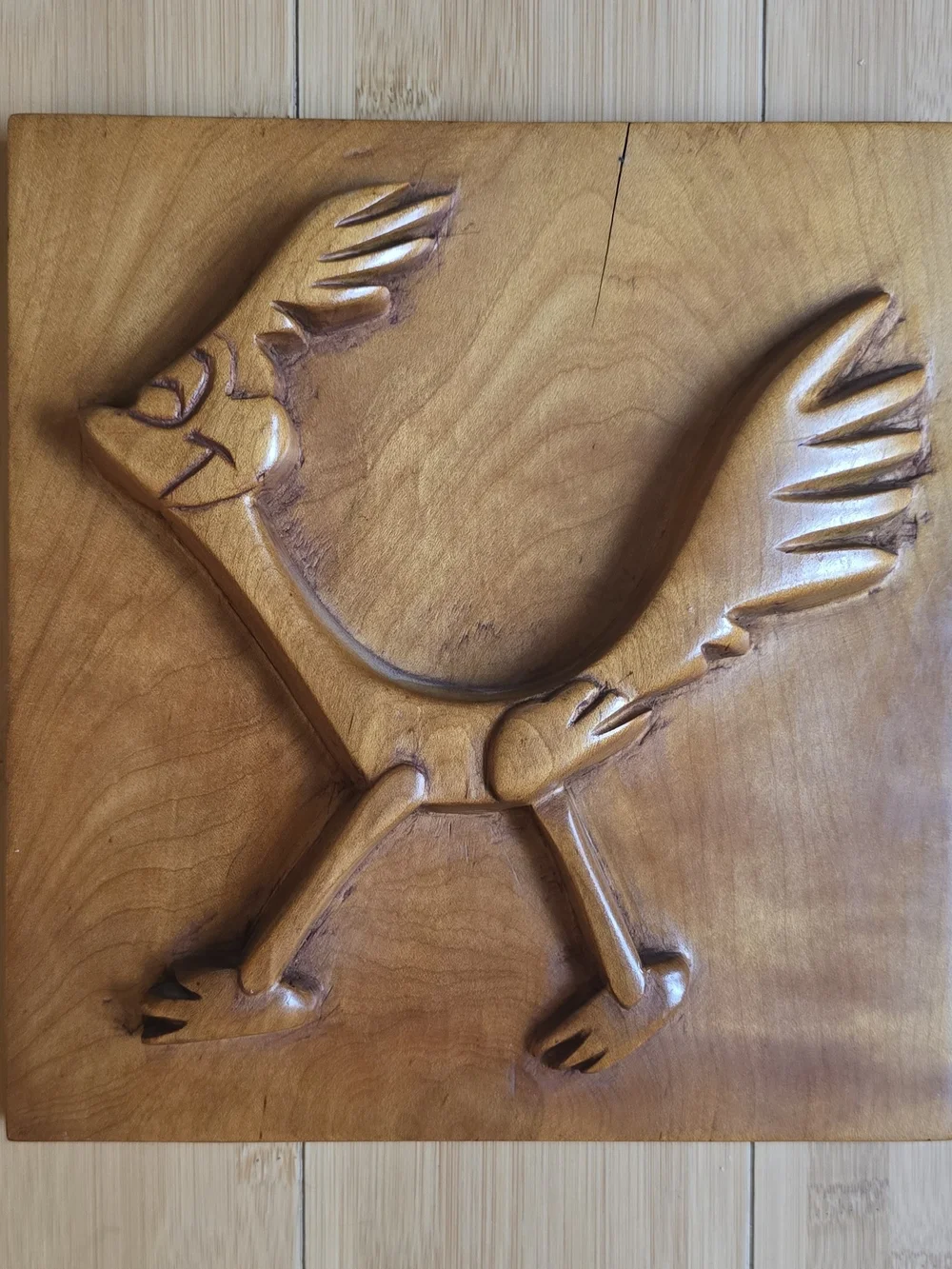 Hand-Carved Road Runner Wall Art - Natural Wood 8